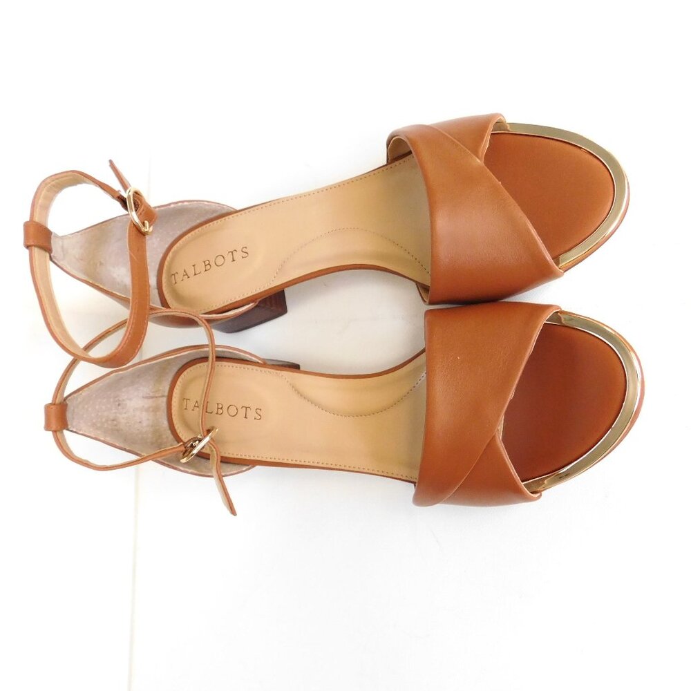 Talbots Open Toe Block 1" Heel Camel Leather Shoe… - image 2